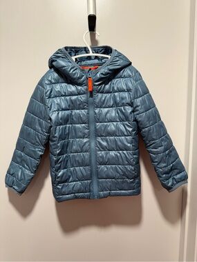 Primary Kids Hooded Puffer Jacket in Dusty Blue